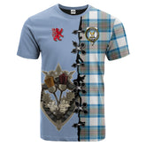 Stewart Muted Tartan T-shirt - Lion Rampant And Celtic Thistle Style